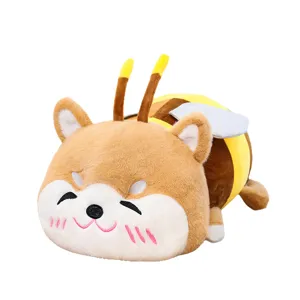 Cute Shiba Inu bee plush pillow, soft stuffed animal toy, lovely puppy doll for girls.