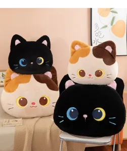 Cute plush cat pillow, super soft stuffed animal cushion for kids and home decor.