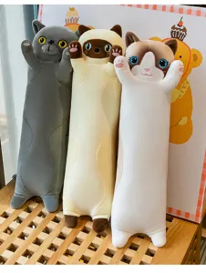 Long cat plush pillow cute cartoon animal stuffed toy soft doll home decor detail