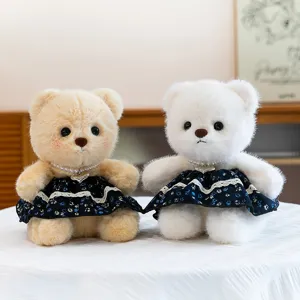 Cute plush teddy bear toy with floral princess dress and pearl necklace birthday gift