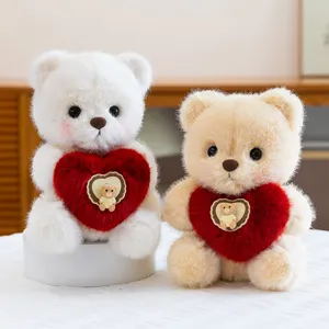 Cute plush teddy bear stuffed animal with red heart gift for girls birthday decoration