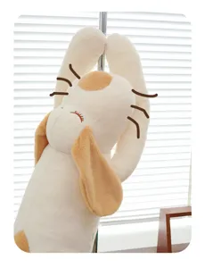 Cute long plush sleeping dog body pillow soft stuffed animal doll for bed and couch.