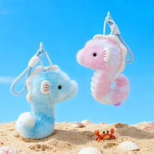 Cute plush seahorse keychain for women, soft animal bag charm and car key pendant.