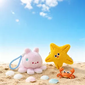 Cute plush animal keychain set, soft star and octopus bag pendant for girls and kids gifts.