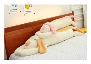 Long plush dog pillow cute stuffed animal soft bed sleeping bolster toy for kids and home decor