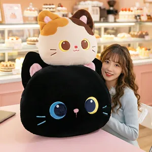 Cute calico and black cat plush pillow set, super soft stuffed animal cushion for girls gift.