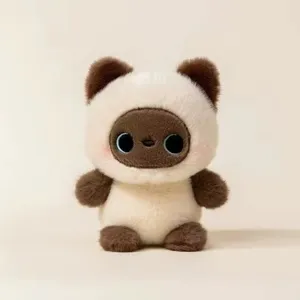Cute Siamese cat panda plush doll desktop companion toy fluffy stuffed animal decor