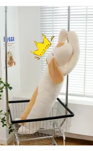 Long plush dog pillow toy cute stuffed animal sleeping bolster for bed and home decor details