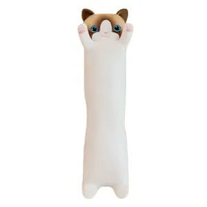 Long cat plush pillow cute stuffed animal toy soft long body bolster pillow for kids birthday gift