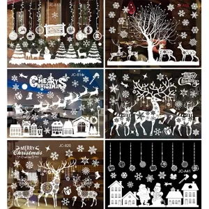 Christmas window stickers white snowflake deer decals for holiday glass home decor