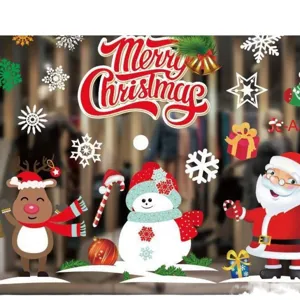 Christmas window stickers cute Santa snowman snowflake glass decals for holiday decor