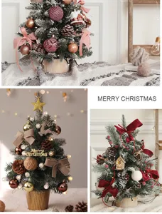 Collage di mini alberi di Natale decorati per decorazioni da tavola festive