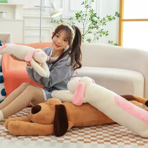 Long plush dog hugging pillow soft stuffed animal cute nap cushion for bed sleeping toy