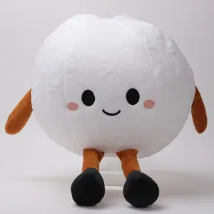 Lindo juguete de peluche de bola blanca con cara bonita, extremidades marrones y zapatos negros.