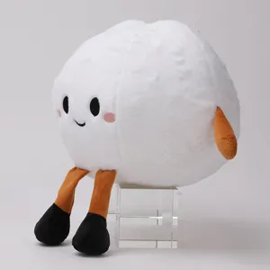Adorable peluche de pelota deportiva blanca con cara sonriente y extremidades colgantes.