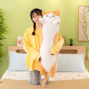 Cute long cat plush pillow soft stuffed animal toy for bed body hugging and sleeping companion.