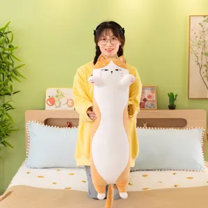 Cute long cat plush pillow soft stuffed animal cartoon kitty body pillow for bedroom sleeping hug