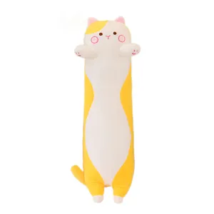 Cute long cat plush body pillow, soft stuffed animal toy for bed, comfortable sleeping pillow.
