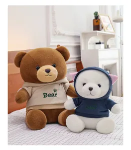 Cute hoodie plush bear couple dolls stuffed animal soft toys for girls birthday gift decor