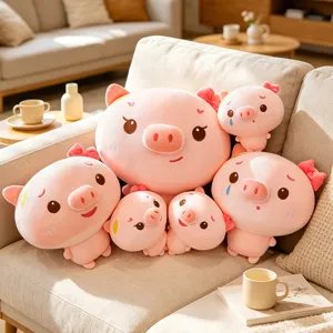 Cute pink plush pig stuffed doll set with standing cute animals for girls birthday gift
