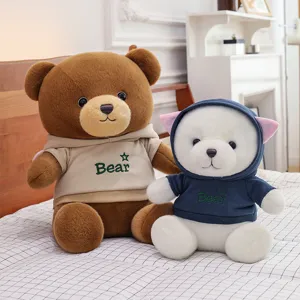 Cute plush bear toy with hoodie, soft teddy bear doll pillow, great sleeping gift for girls.