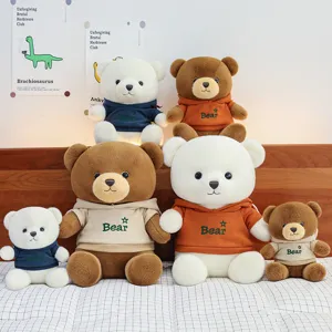 Cute plush bear stuffed toy wearing a stylish hoodie, soft hugging pillow for girls birthday gift.