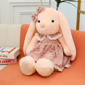 Cute floral dress long ear rabbit plush toy soft stuffed doll girl birthday gift cute toy