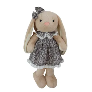 Cute floral dress long eared bunny plush toy soft doll sweet girl birthday gift.