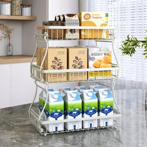 Cucina scaffale portaoggetti in metallo a 3 ripiani organizer con manico in legno