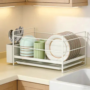 Escurridor de platos de cocina de metal blanco organizador para encimera fregadero