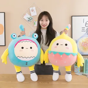 Cute cartoon shark and fruit plush toy large throw pillow soft stuffed doll gift.