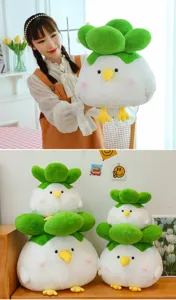 Cute garlic bird plush toy detail, soft stuffed animal pillow and creative funny doll gift.