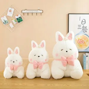 Cute bread rabbit plush toy large stuffed animal bunny doll with pink bow for kids gift wholesale