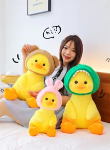 Cute yellow duck plush toy with animal hat soft pillow doll birthday gift home decor