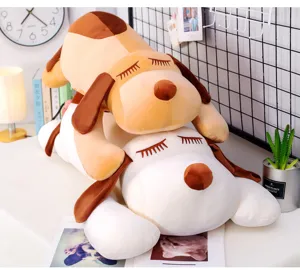 Cute lying dog plush toy detail, super soft sleeping pillow doll, perfect gift for girls.