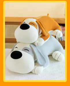 Cute plush dog pillow, soft stuffed animal toy for girls bedroom decoration and sleeping companion.