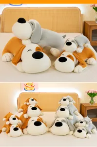 Cute plush sleeping dog pillow soft stuffed animal toy companion gift for kids and girls bedroom