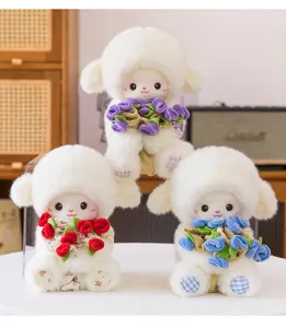 Cute magnetic flower plush lamb toy, soft stuffed animal doll, creative gift for couples.