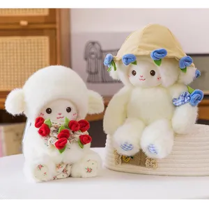 Cute magnetic rose sheep plush toy pair, creative couple gift and stuffed doll decor.