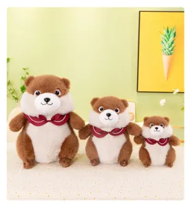 Cute marmot plush toy detail showcasing soft fabric, stuffing and red scarf design features.