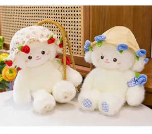Cute magnetic flower lamb plush toy, soft stuffed animal doll for gifts and home decor