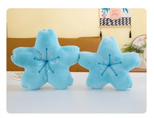 Blue cherry blossom plush pillow detail view, soft decorative cushion for home room decor.
