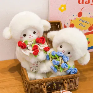 Cute Magnetic Rose Little Lamb Plush Toy Stuffed Animal Doll With Rose Bouquet Couple Gift Home Decor