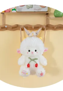 Zaino in peluche agnello bianco carino per ragazze, borsa scolastica animale morbida.