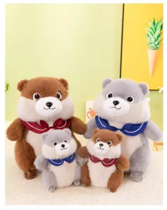 Cute marmot plush toy set with sailor collar, soft stuffed animal doll for kids gift decoration.