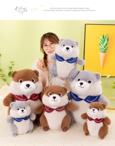 Cute plush marmot toy with sailor collar, soft stuffed animal doll for home decor and kids gift