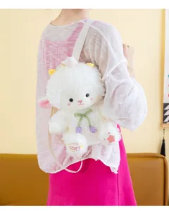Zaino in peluche a forma di pecora carina per donna, borsa bambola animale morbida.