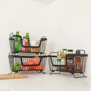 Stapelbarer Metall-Draht-Aufbewahrungskorb Küchen-Arbeitsplatte mehrschichtiger Obst-Snack-Regal