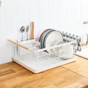 Scolapiatti da Cucina in Ferro Battuto Organizzatore per Ripiano di Piatti e Ciotole con Scolo e Portaposate