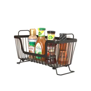 Schwarzer Metalldraht-Aufbewahrungskorb für die Küche, stapelbarer Obst- und Snack-Organizer.